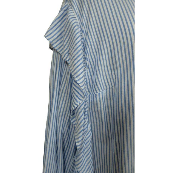 DR2 Daniel Rainn Blue Pinstripe Ruffled Long Sleeve Button Up Shirt PLUS 2X NEW - Picture 2 of 5